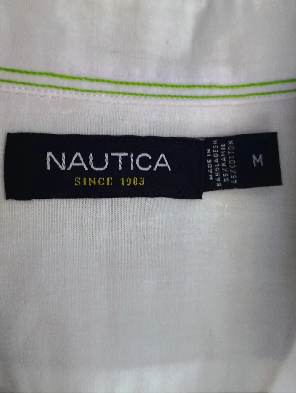 Nautica White Shirt Short Sleeve Cotton Ramie Linen Blend Pocket Men's Size M